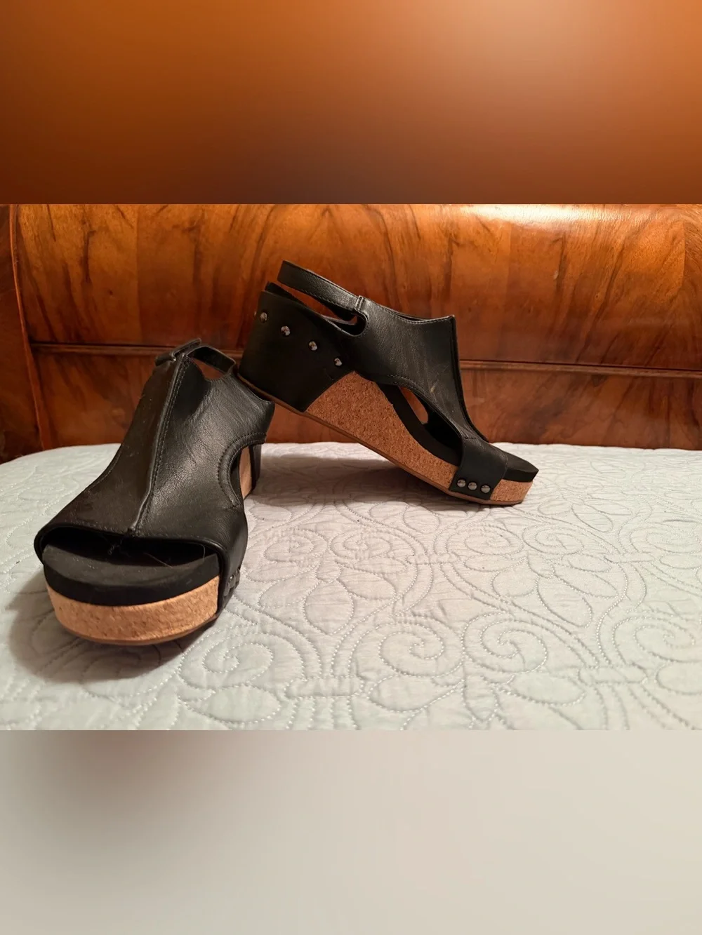 Boutique by Corkys black wedge sandals in women’s size 10.